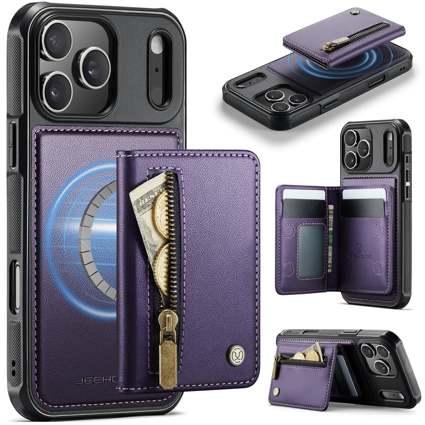 New 2-in-1 RFID Blocking Zipper Wallet Leather Phone Case for iPhone 17 Pro Max