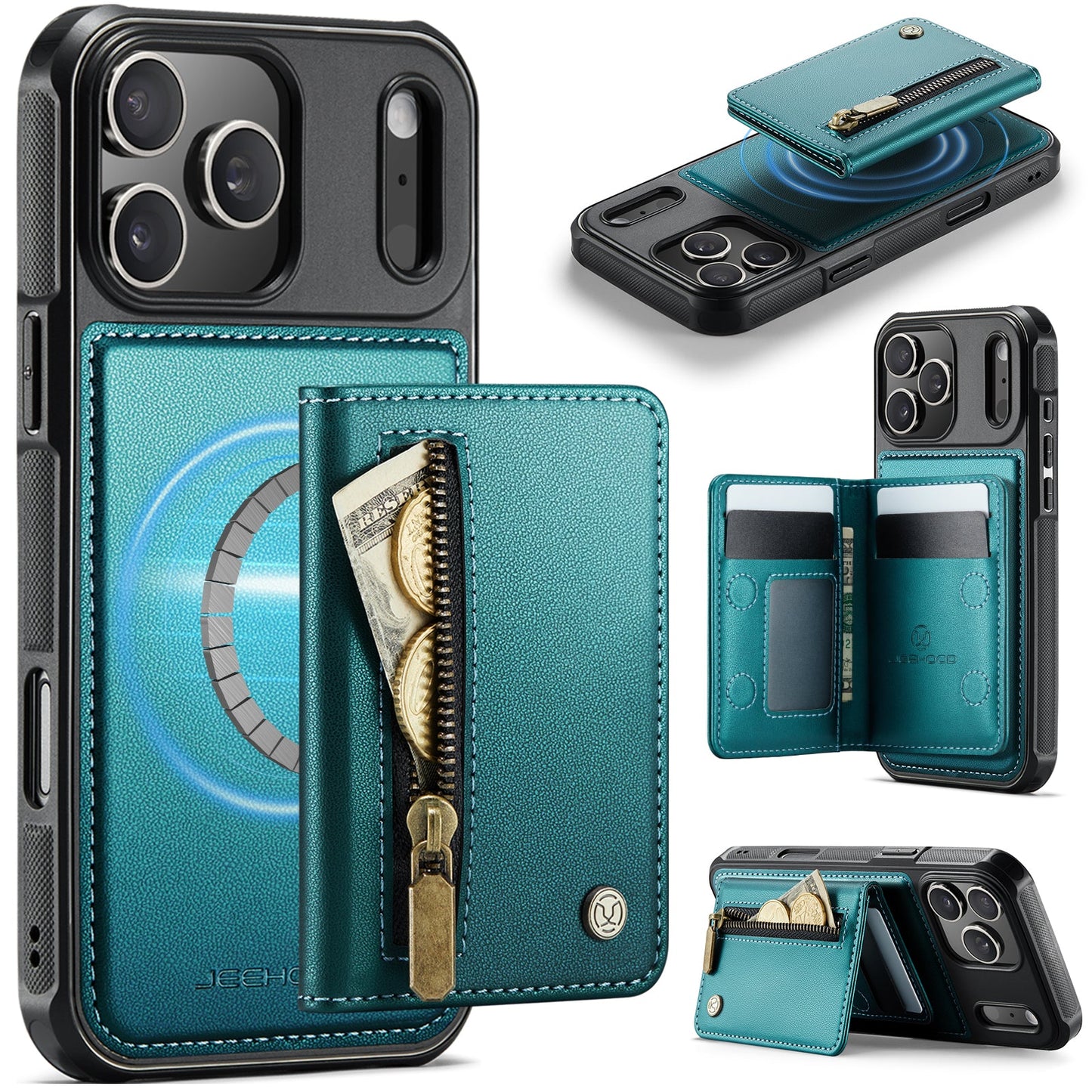 New 2-in-1 RFID Blocking Zipper Wallet Leather Phone Case for iPhone 17 Pro