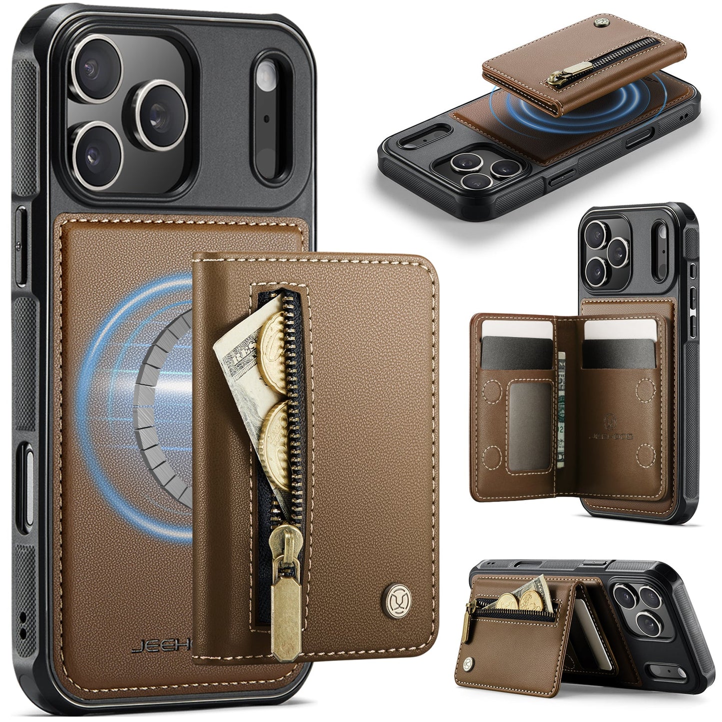 New 2-in-1 RFID Blocking Zipper Wallet Leather Phone Case for iPhone 17 Pro Max