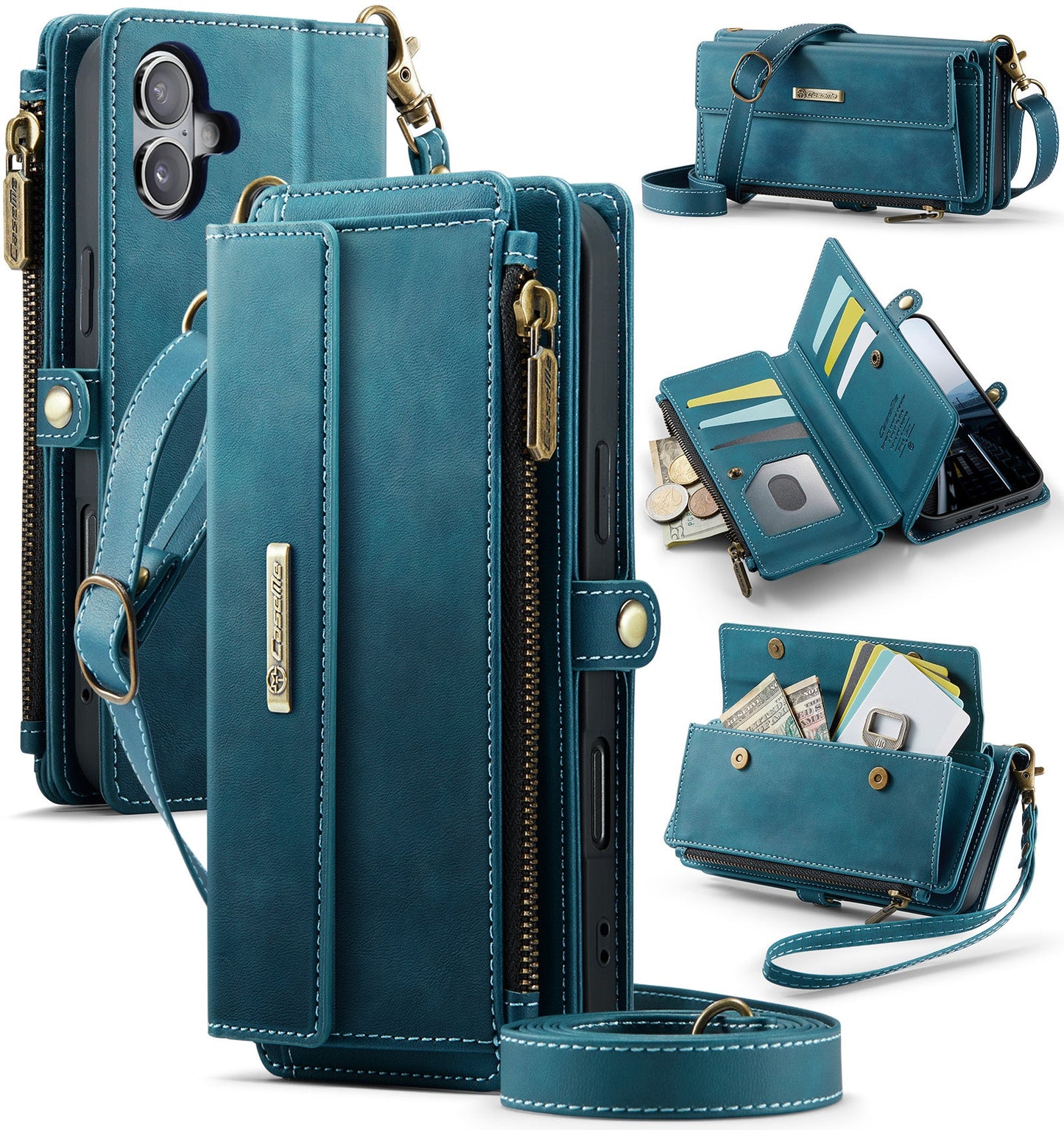 New RFID Blocking Zipper Wallet Supports Wireless Charging with Long and Short Lanyard Leather Phone Case for iPhone Air/17/17 Pro/17 Pro Max