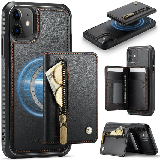 New 2-in-1 RFID Blocking Zipper Wallet Leather Phone Case for iPhone 12