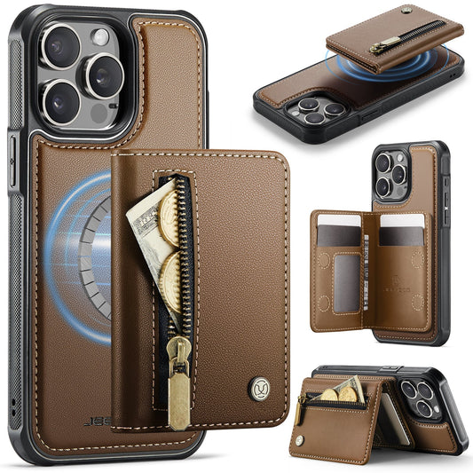 New 2-in-1 RFID Blocking Zipper Wallet Leather Phone Case for iPhone 15 Pro Max
