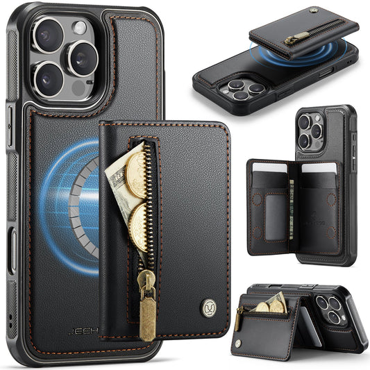 New 2-in-1 RFID Blocking Zipper Wallet Leather Phone Case for iPhone 16 Pro Max