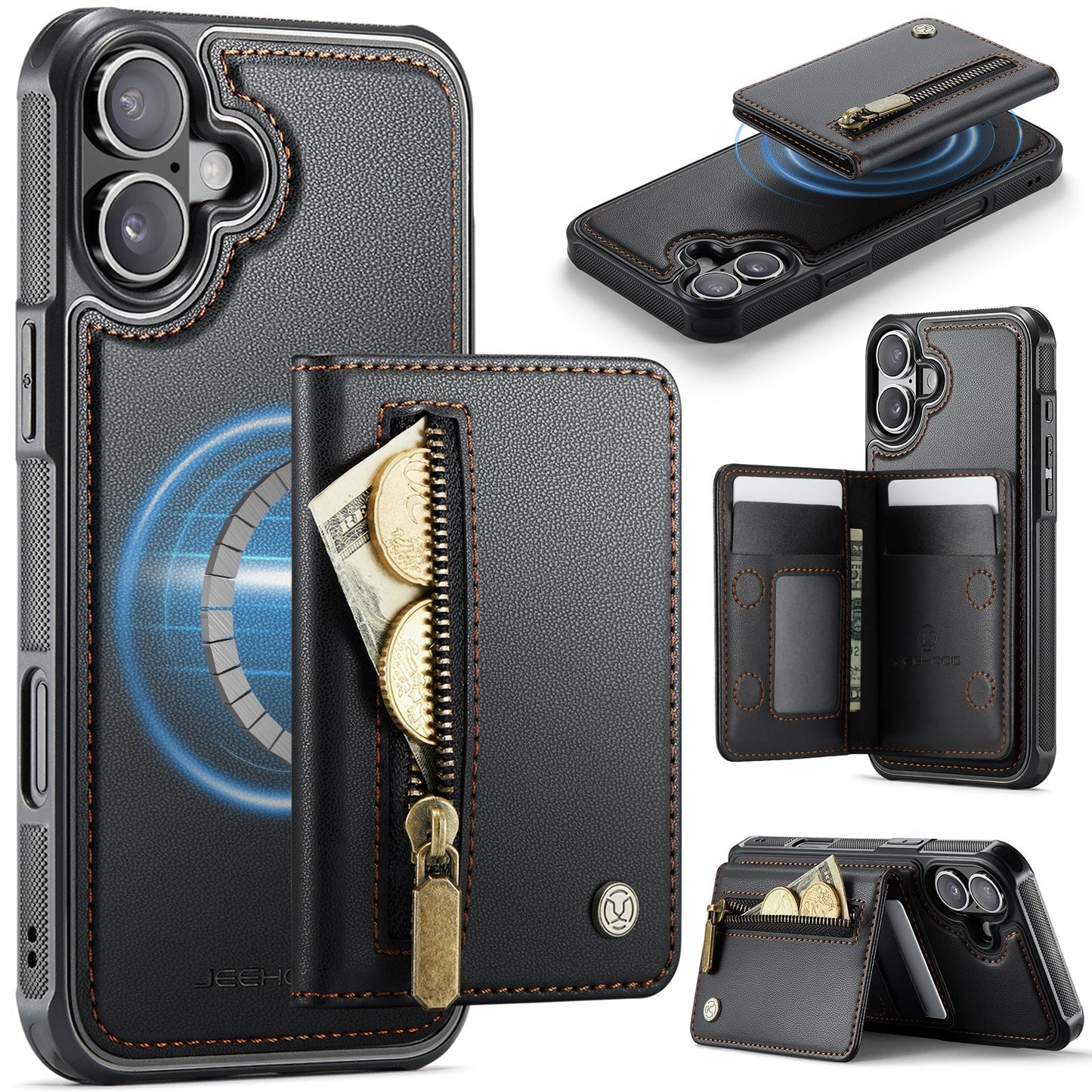 New 2-in-1 RFID Blocking Zipper Wallet Leather Phone Case for iPhone 17