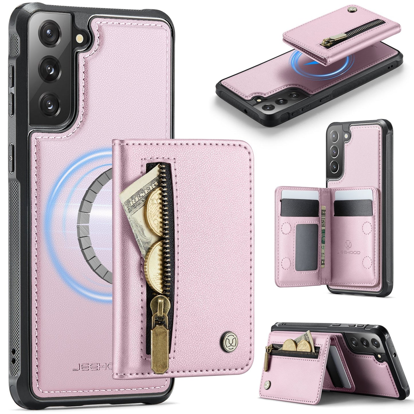 New 2-in-1 RFID Blocking Zipper Wallet Leather Phone Case for Samsung Galaxy S22
