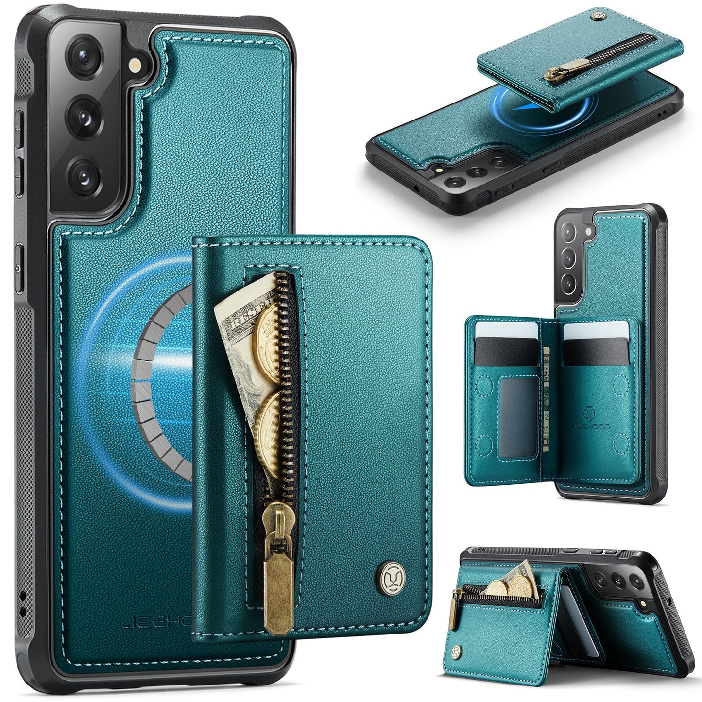 New 2-in-1 RFID Blocking Zipper Wallet Leather Phone Case for Samsung Galaxy S22