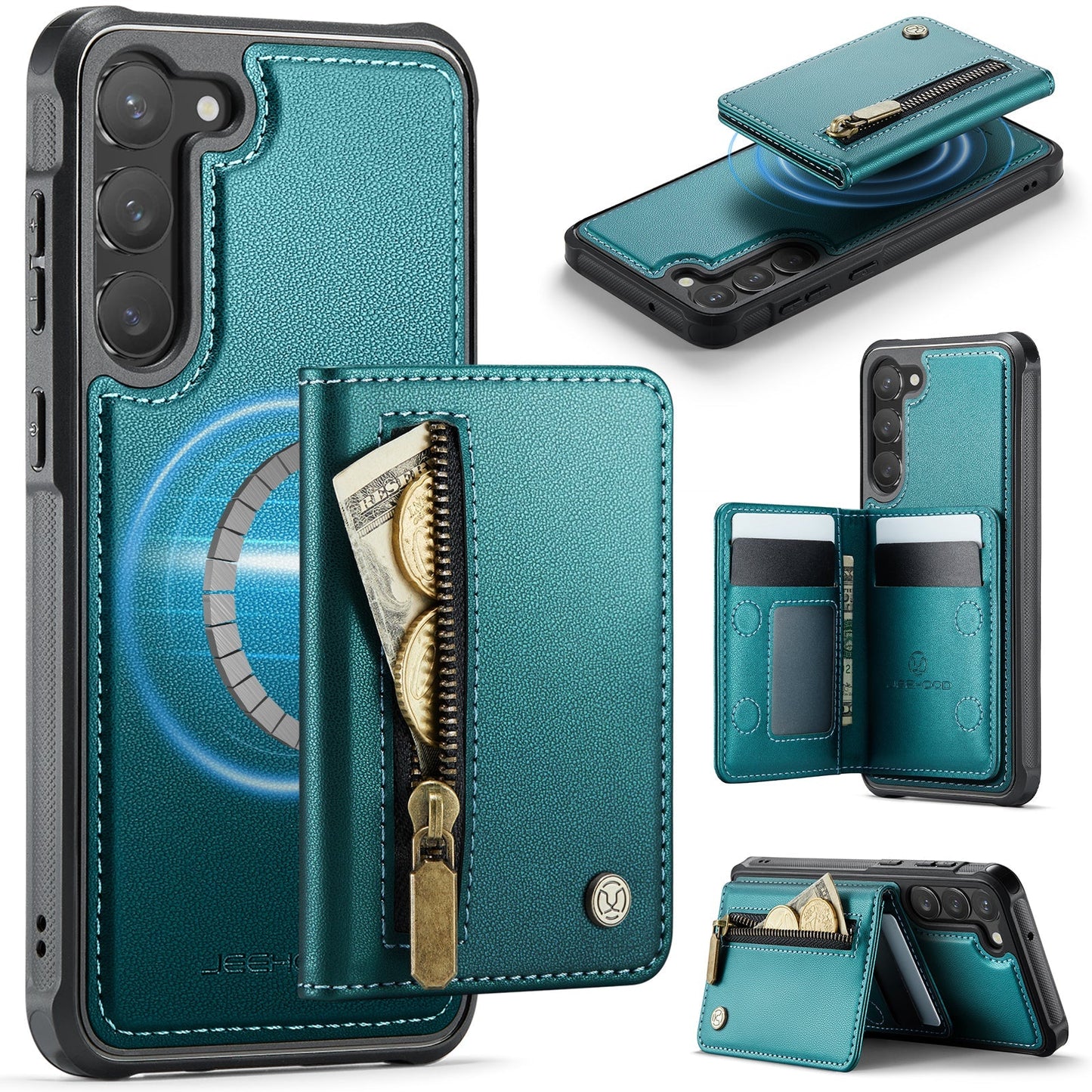 New 2-in-1 RFID Blocking Zipper Wallet Leather Phone Case for Samsung Galaxy S23+