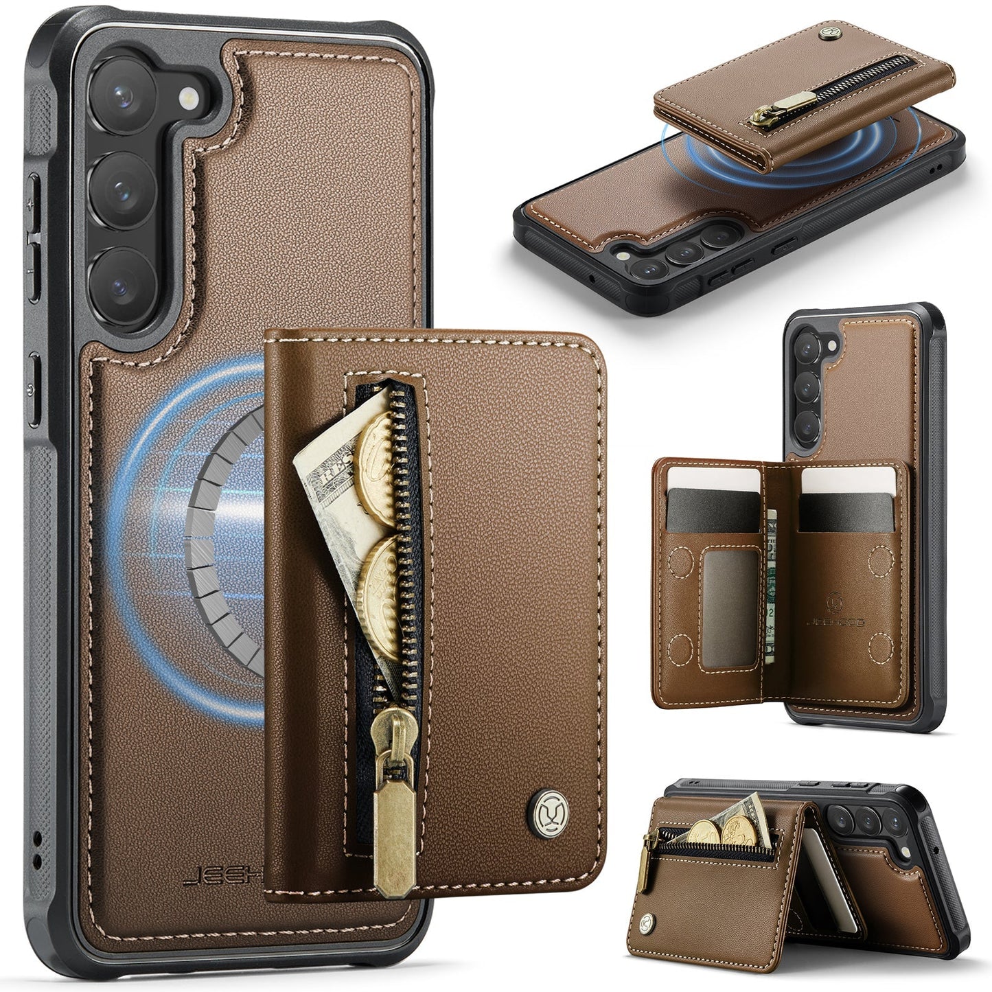 New 2-in-1 RFID Blocking Zipper Wallet Leather Phone Case for Samsung Galaxy S23