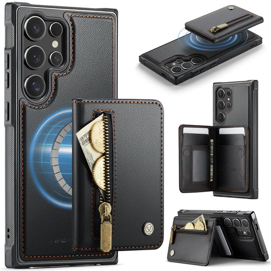New 2-in-1 RFID Blocking Zipper Wallet Leather Phone Case for Samsung Galaxy S25 Ultra