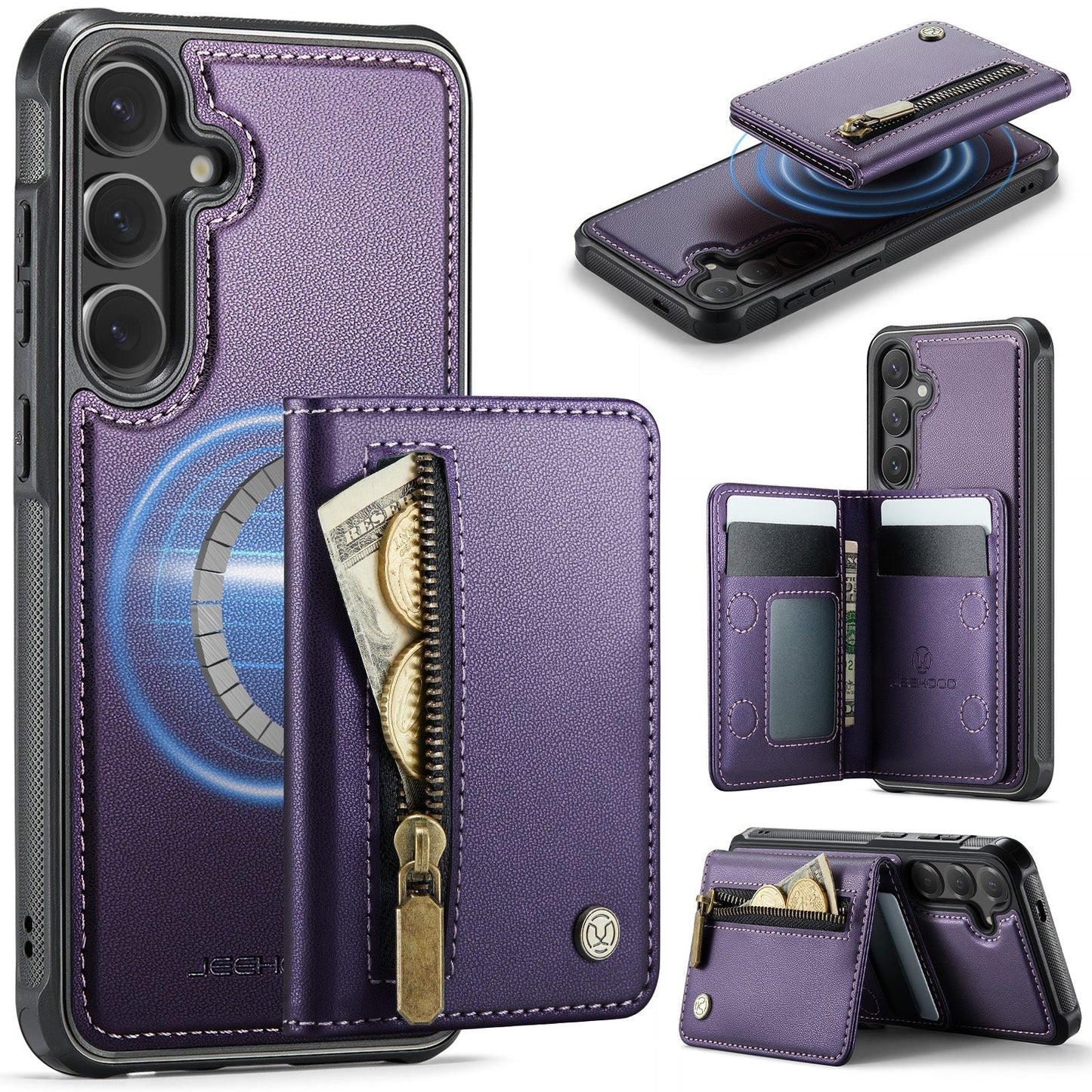 New 2-in-1 RFID Blocking Zipper Wallet Leather Phone Case for Samsung Galaxy S25