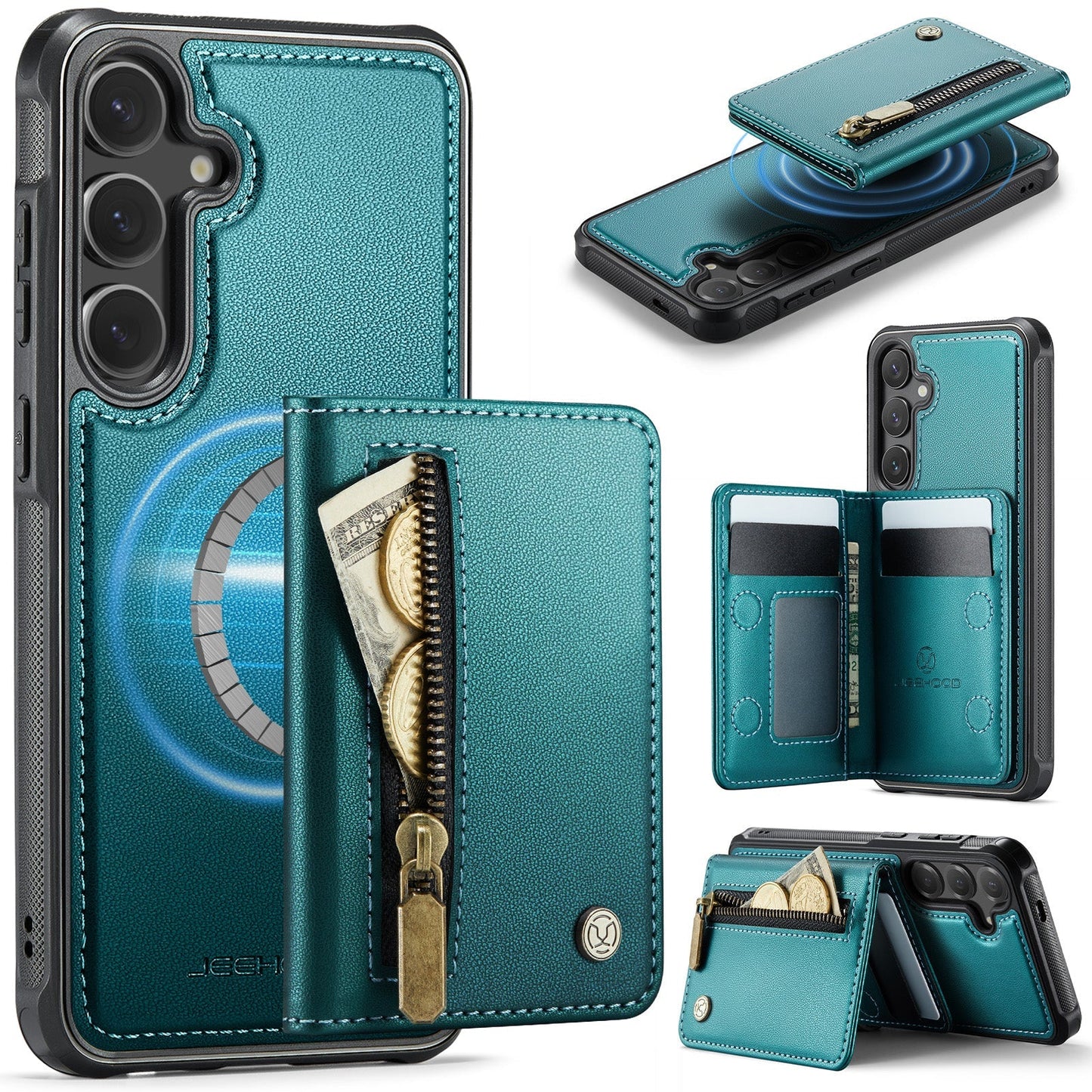 New 2-in-1 RFID Blocking Zipper Wallet Leather Phone Case for Samsung Galaxy S25