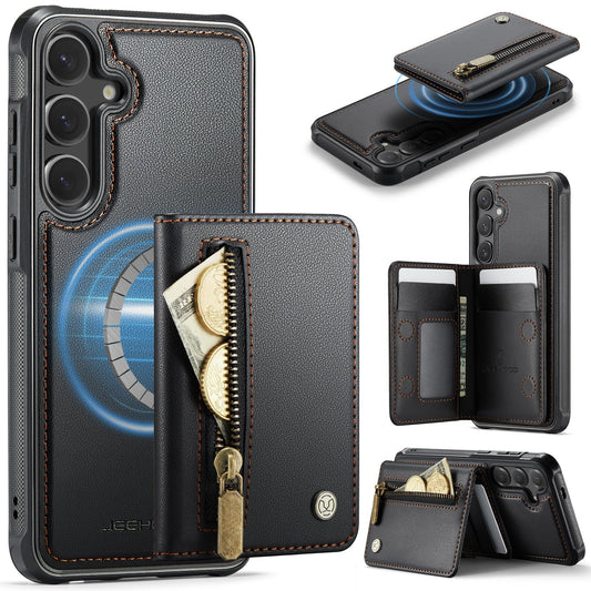 New 2-in-1 RFID Blocking Zipper Wallet Leather Phone Case for Samsung Galaxy S24