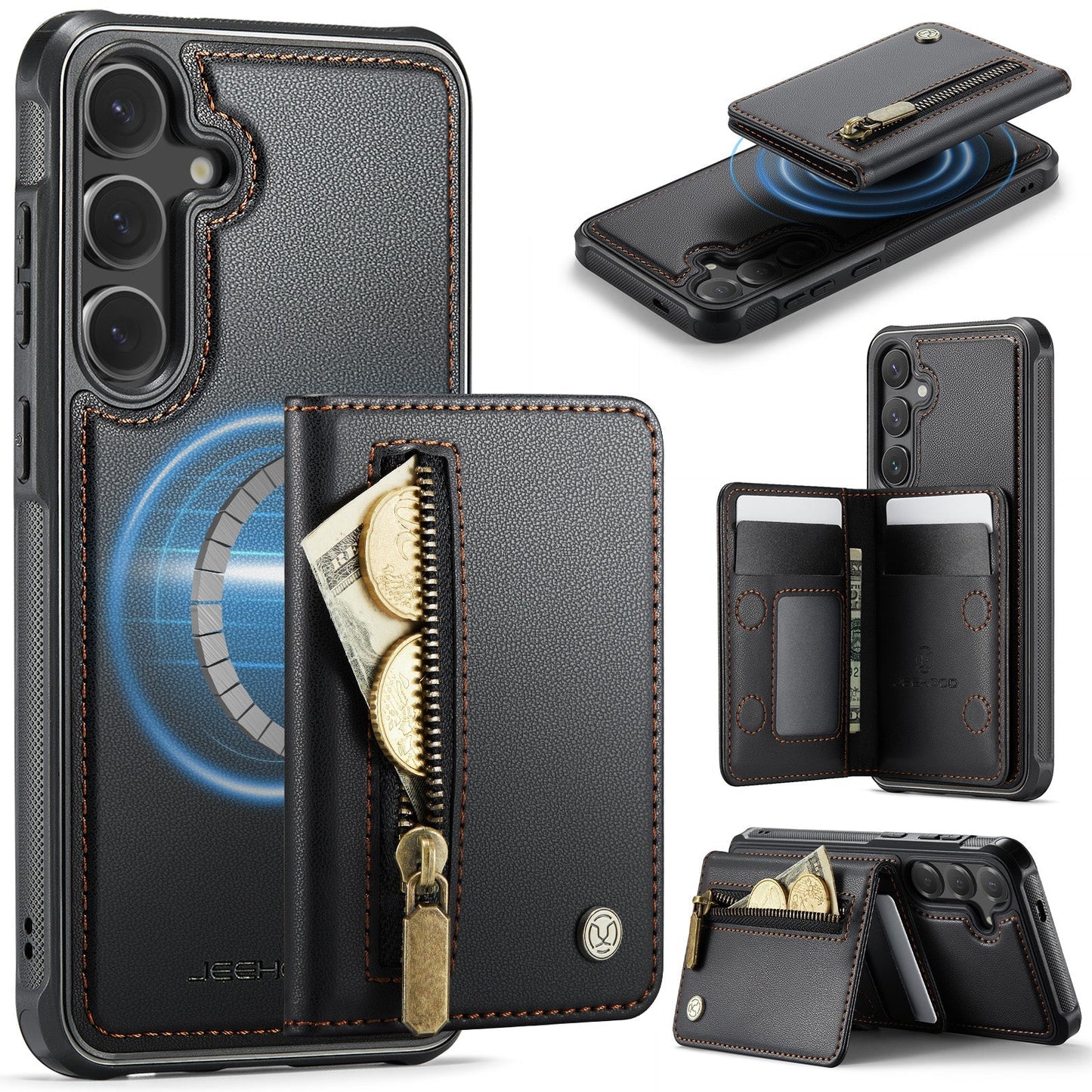 New 2-in-1 RFID Blocking Zipper Wallet Leather Phone Case for Samsung Galaxy S25+