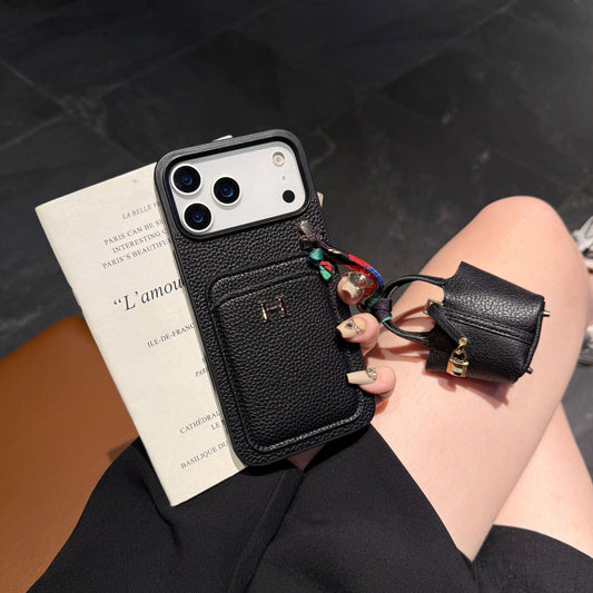 New Card Holder Leather Phone Case with Earphone Case for iPhone