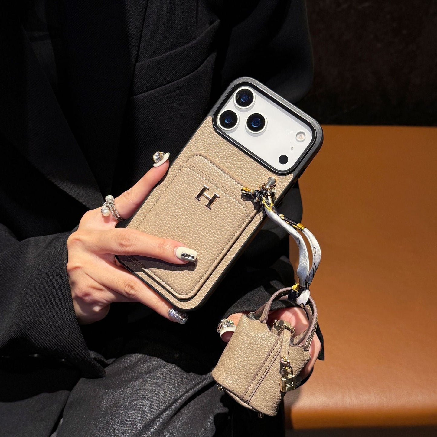 New Card Holder Leather Phone Case with Earphone Case for iPhone