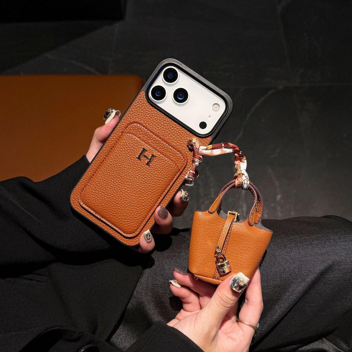 New Card Holder Leather Phone Case with Earphone Case for iPhone